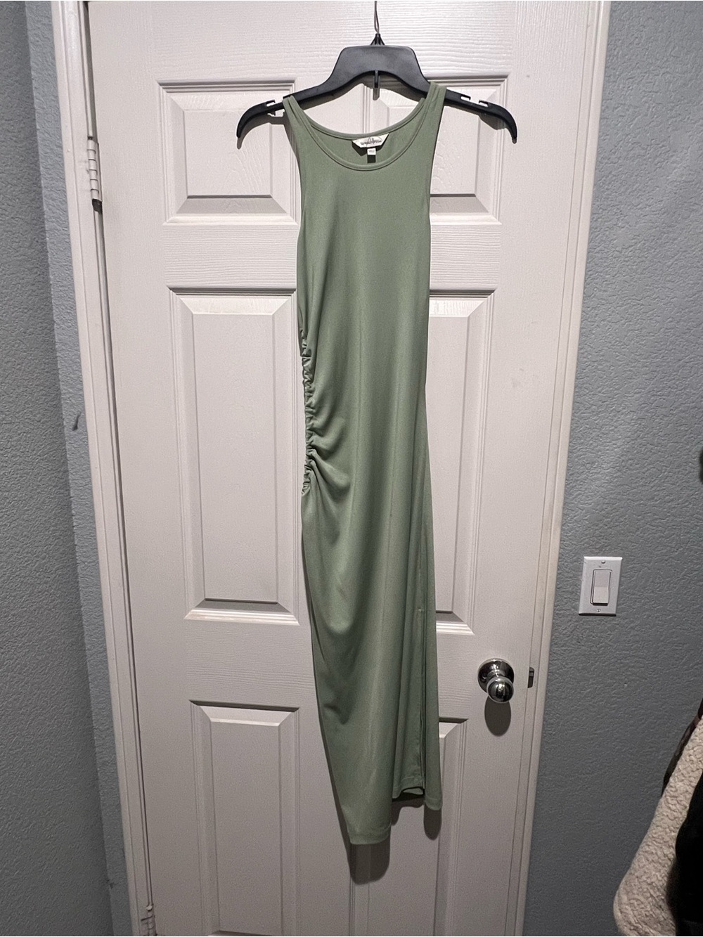 Speechless Sage Green Sleeveless Maxi Dress with Side Ruching